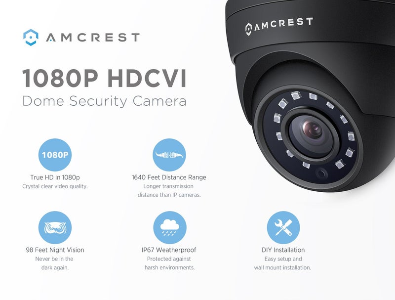 Amcrest Analog Outdoor Security Camera, Dome 2MP 1080P @ 30fps, Quadbrid HD-CVI/TVI/AHD, 98ft Night Vision, IP67 Metal, 129Â° FOV, Black (Not an IP Camera) (DVR Required, Not Included) (AMC1080DM28-B) - Image 2
